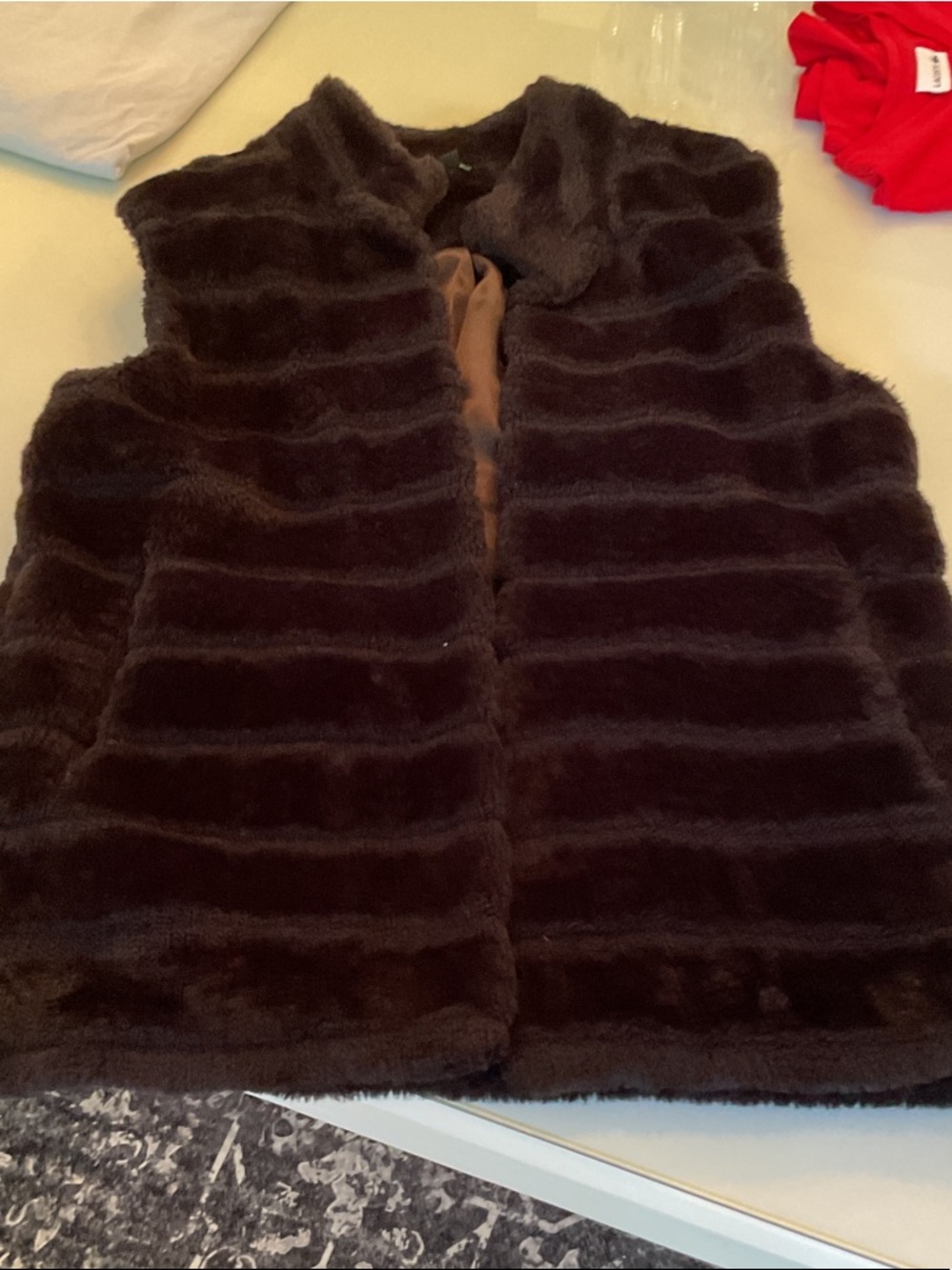 Faux Fur Sleeveless Vest in Dark Brown